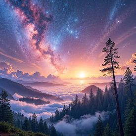 ASTRYON – Starry sky above the sea of fog in the mountains at sunrise by INFERAURUM