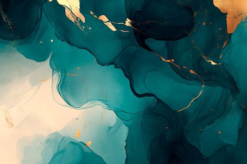 Aquarel in blauwturquoise tinten