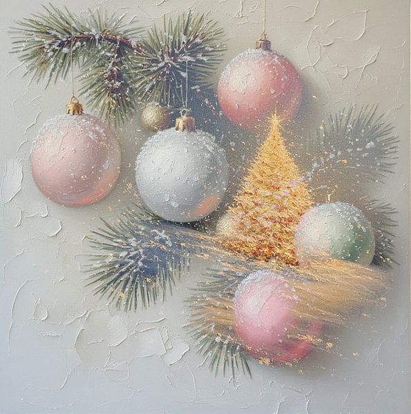 A Christmas atmospheric image pine branch with pastel bauble by J.a Dijkstra