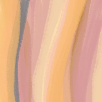 Modern abstract. Penseelstreken in roze, warm geel, blauw en bruin van Dina Dankers
