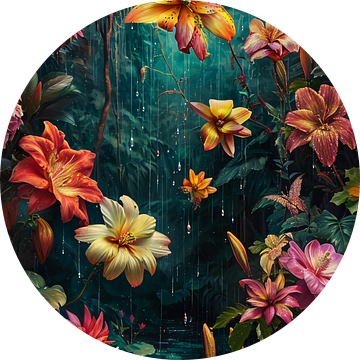 regenwoud met kleurrijke bloemen van haroulita
