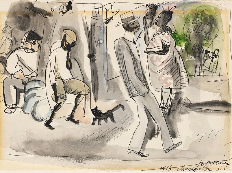 Jules Pascin, Figures and cat in park, 1916 by Atelier Liesjes