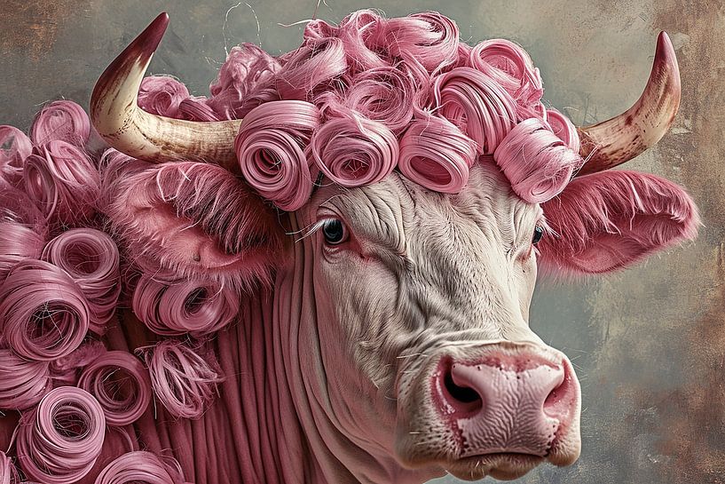 Weiße Kuh mit rosa Locken von Cathrin Illgen
