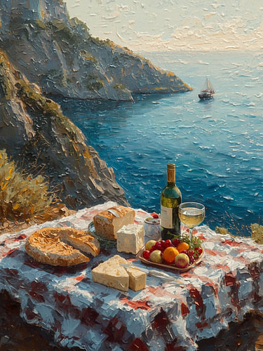 Picknick an einer Klippe am Mittelmeer