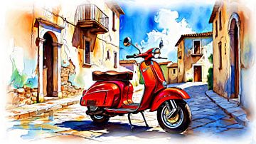 Red motor scooter by DeVerviersBelgium