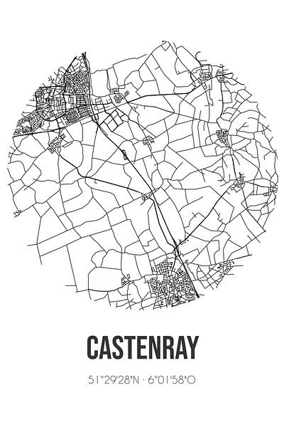 Castenray (Limburg) | Map | Black and white by Prints of Place