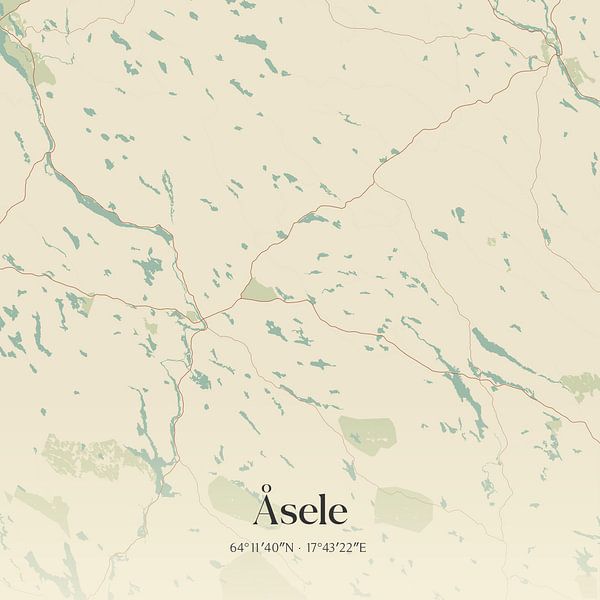 Alte Karte von Åsele, Schweden. von Ortsdrucke
