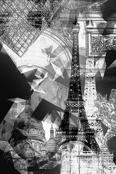 Collage of several sights in Paris - monochrome by BerbadenDigitalArt