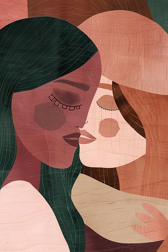 Étreinte intime de deux femmes dans des couleurs chaudes