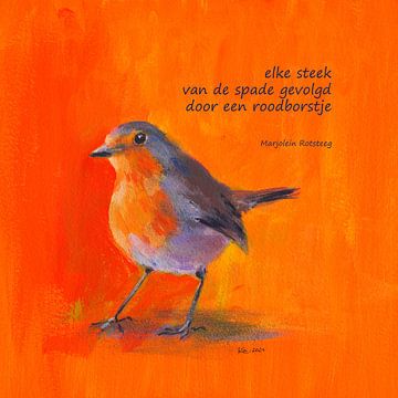 Das Rotkehlchen und der Gärtner Haiku Holländisch