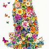 Katze, Blumen und Schmetterlinge von Preet Lambon