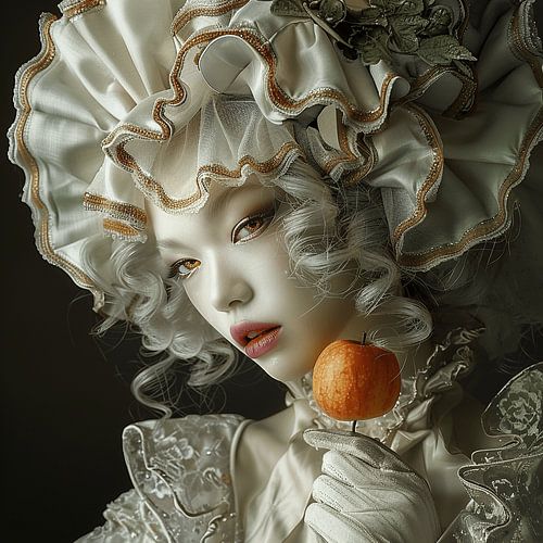 Intemporel Chic - Femme victorienne en style Louis XIV avec une orange