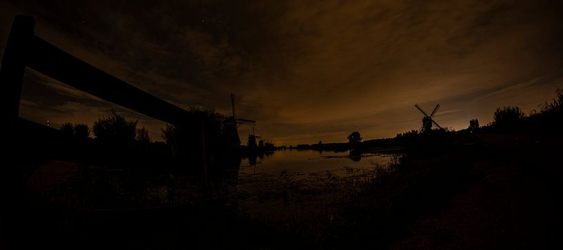 Reeds and windmills Kinderdijk by Night by Customvince | Vincent Arnoldussen