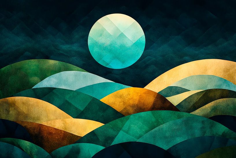 Abstrakte Landschaft mit Mondschein von Poster Art Shop