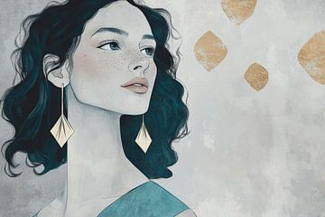 Elegance of Silence - Portrait of the Muse Golden Dreams - z by Poster Art Shop