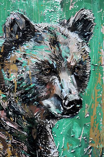 Abstract schilderij van een kleurrijke beer
