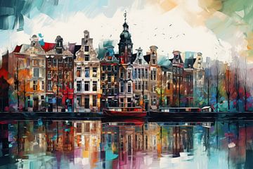 Zicht op Amsterdamse grachtenpanden by ARTEO Paintings