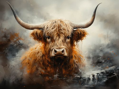 Art with Scottish Highlander in Orange