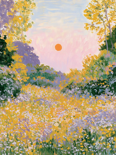 Coucher de soleil sur une prairie de fleurs sauvages