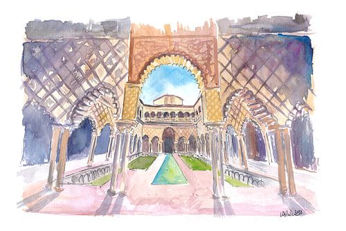 Scène dans le Patio de las Doncellas de l'Alcazar à Séville Andalousie