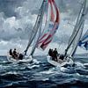 Schilderij van zeilboten die racen op een woelige zee van Jan Keteleer