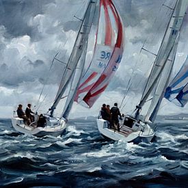Gemälde: Segelboote im Wettrennen auf rauer See von Jan Keteleer