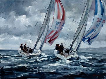 Gemälde: Segelboote im Wettrennen auf rauer See