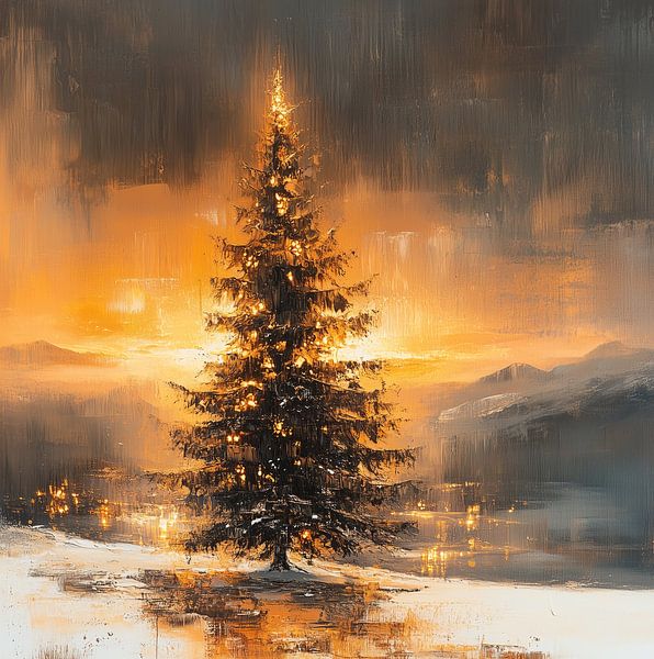 Verlichte Kerstboom Winter van Abstract Schilderij