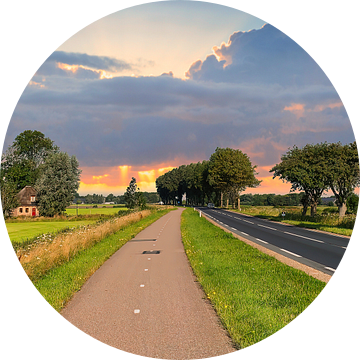 Polderweg met fietspad van Digital Art Nederland
