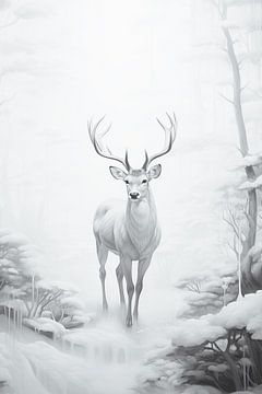 Cerf dans un paysage d'hiver sur Vlindertuin Art