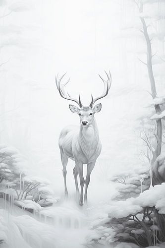 Stag in winter landscape