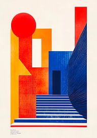 Bauhaus Architektur Rot Blau Weiß Gelb Abstrakt von Niklas Maximilian