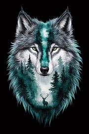 Wolf with forest landscape woven into fur by Art & Soul Creations