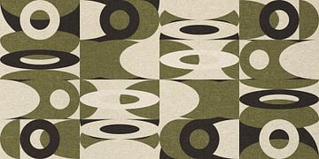 Geometria retrò. Bauhaus-Stil abstrakte industrielle in Pastell grün, beige, schwarz III von Dina Dankers