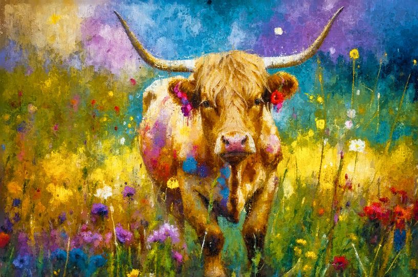Wild and Free: The Highlander in Blooming Fields by Arjen Roos