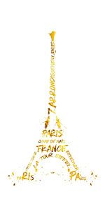 Digital-Art Eiffelturm | Panorama weiß & gold von Melanie Viola