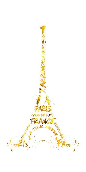 Digital-Art Eiffel Tower | Panoramic white &amp; golden by Melanie Viola