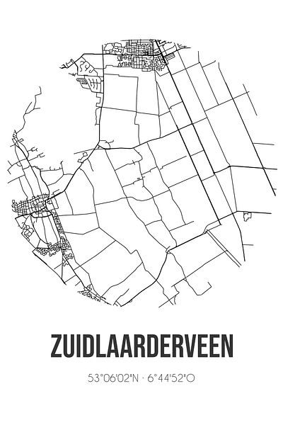 Zuidlaarderveen (Drenthe) | Map | Black and white by Prints of Place