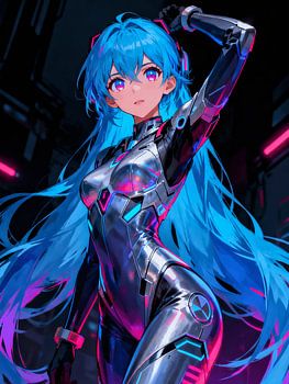 ANIME Chrome Mecha Girl - Futuristic Silver Android Cyberpunk Diva Reflection