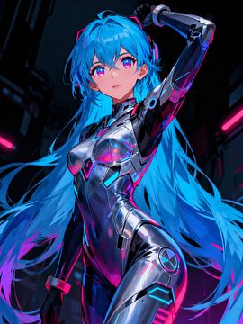 ANIME Chrome Mecha Girl - Reflets futuristes d'une diva cyberpunk androïde argentée sur Minggu Galeri