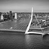 Vue unique du pont et du camp Erasmus ; Skyline Rotterdam (noir et blanc) sur Mark De Rooij