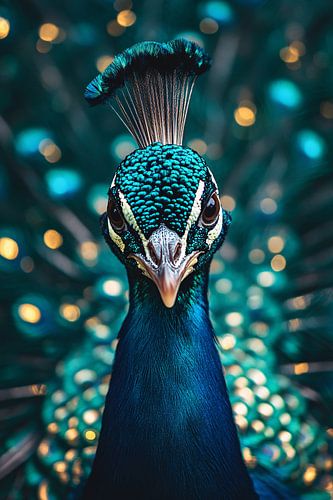 Kleurrijke pauw met intense blik