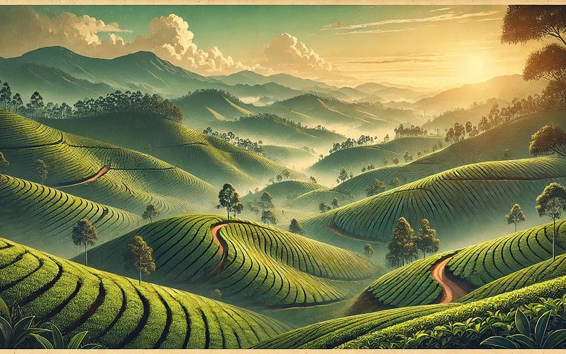 Affiche vintage du Sri Lanka, plantations de thé par Chromatic Fusion Studio