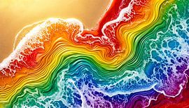 A bird's-eye view of the coastal landscape in the colours of the rainbow