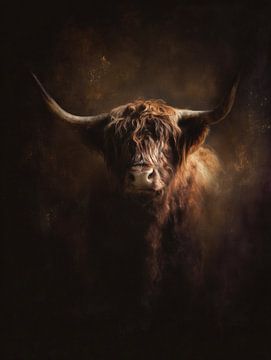 Schottisches Hochlandrind Fine Art Porträt in warmen Farbtönen von Lauren Wilde