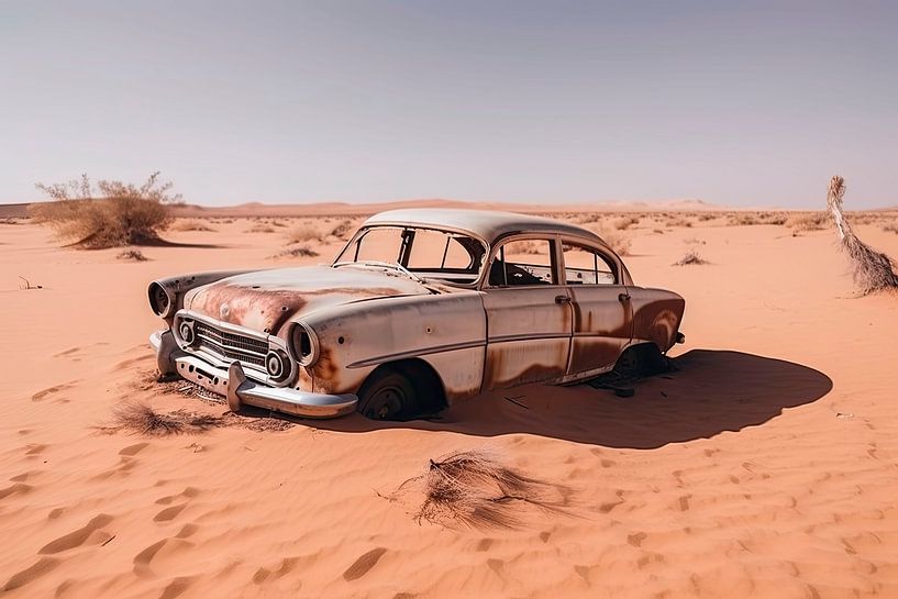 Verrosteter Oldtimer in der Wüste von Maarten Knops