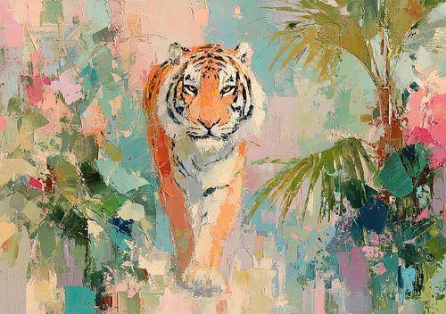 Un tigre dans une forêt tropicale abstraite
