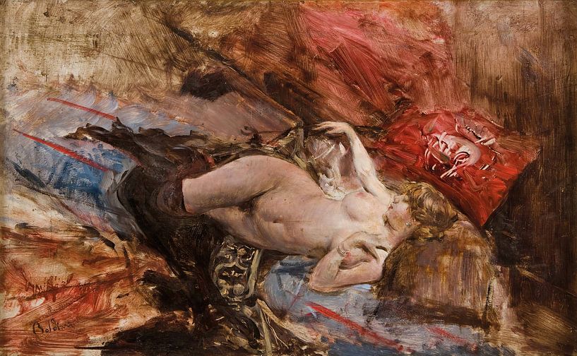 Giovanni Boldini - Vrouwelijk naakt met zwarte kousen (ca. 1885) van Peter Balan