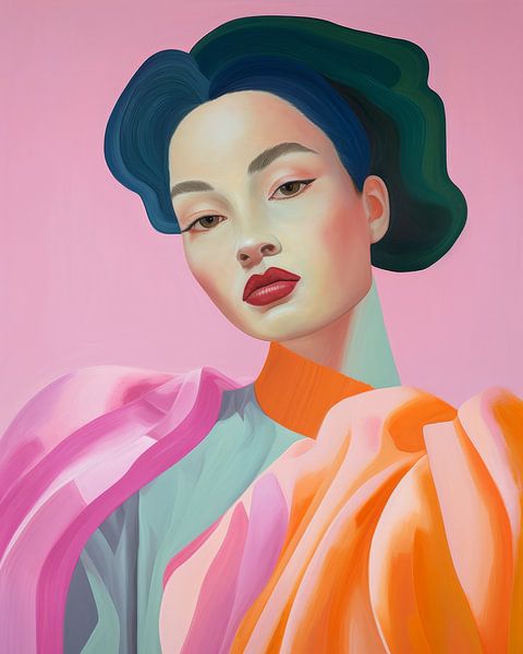 Colourful portrait, illustration in bright colours by Carla Van Iersel