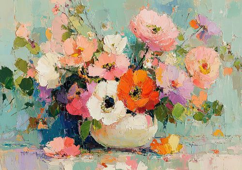 Composition florale dans un plat clair